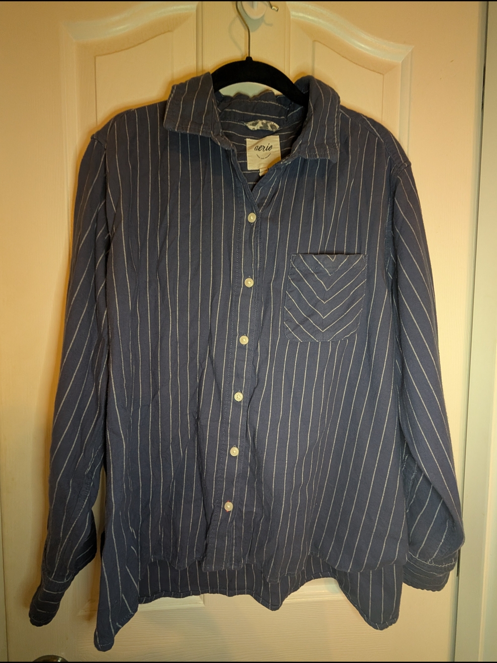 Aerie Navy Pinstripe Button-Up Shirt
